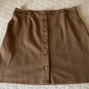 NWT JJill Brown Ponte Knit Pencil Skirt Button Front with Pockets